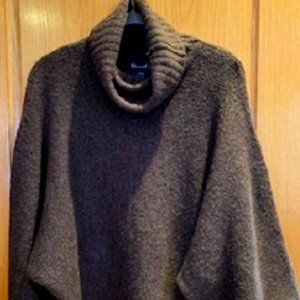 Denim & Co. Wool Blend Brown Pullover Knit Turtleneck Sweater Fringe Sleeve Sz:L